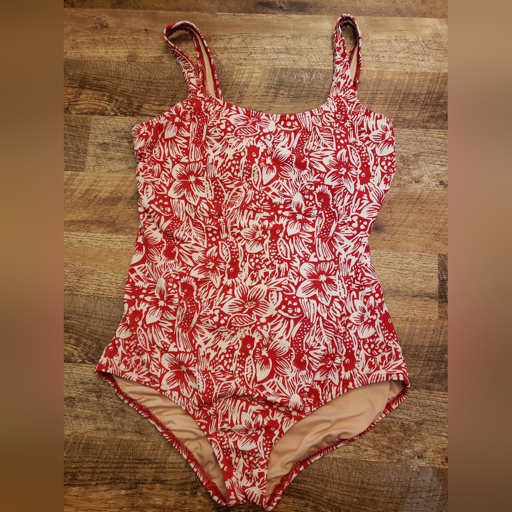 Lands' End Red and White One Piece Swimwear
